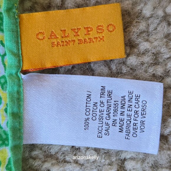 Calypso St. Barth Cotton Sarong Scarf Beads Green - Picture 3 of 15